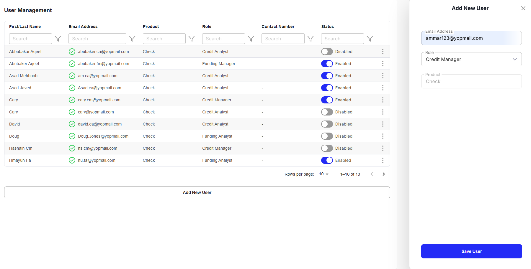 User Management Add New Record