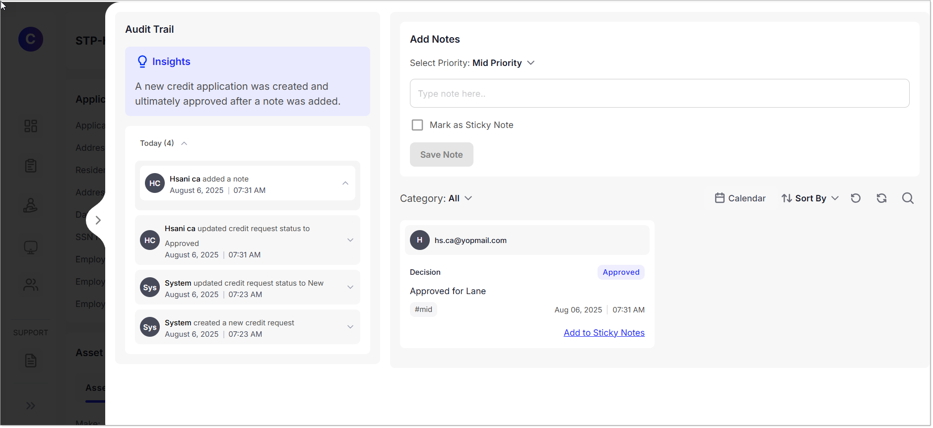 Credit Requests Audit Trail