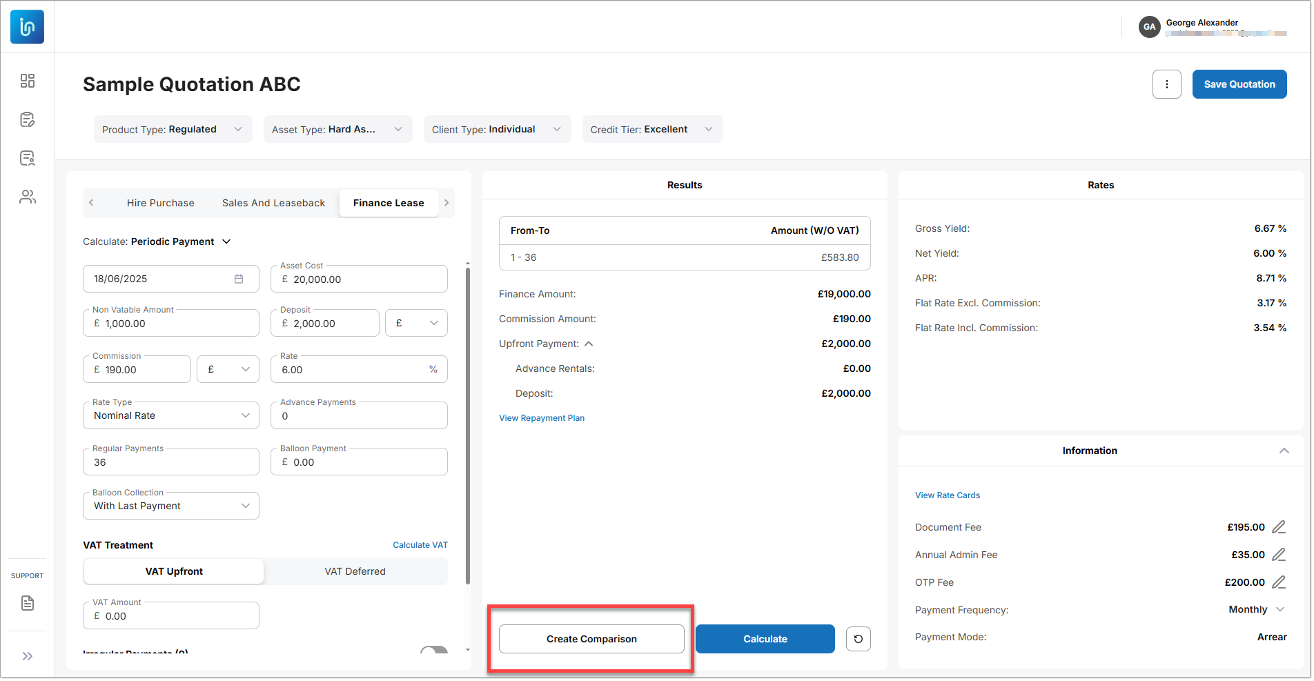 Generate Quote Results Create Comparison