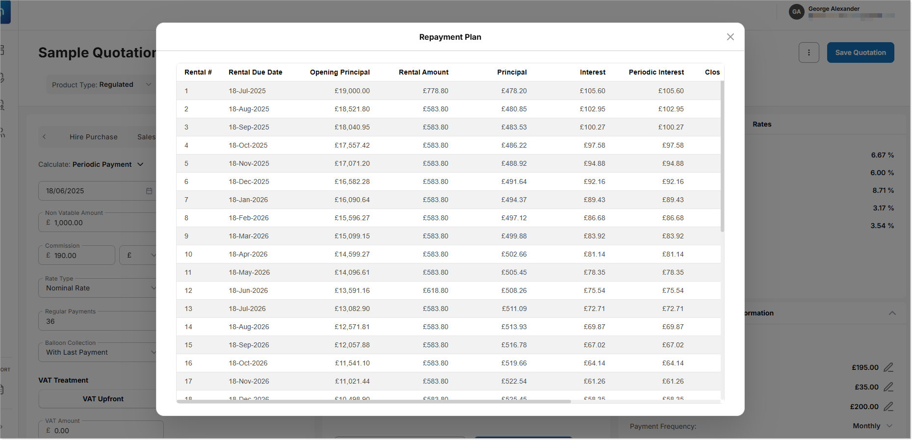 Generate Quote Results Repayment Plan