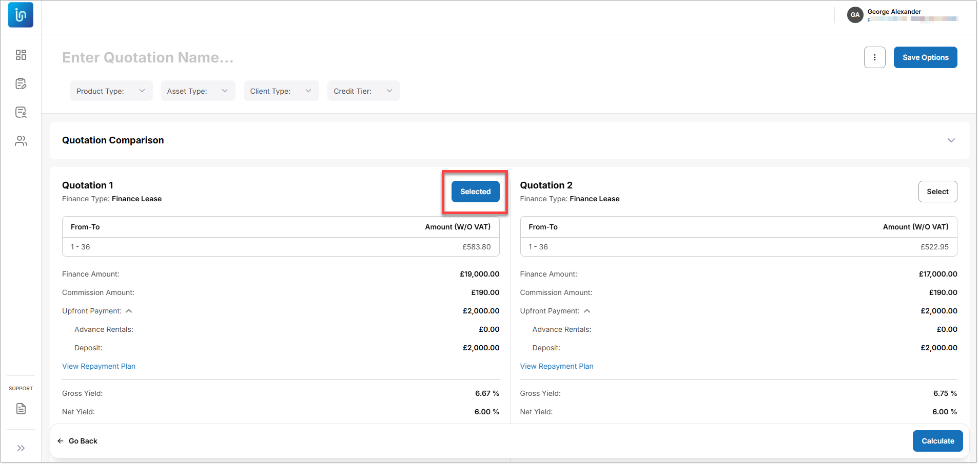 Generate Quote Results Select Quotation